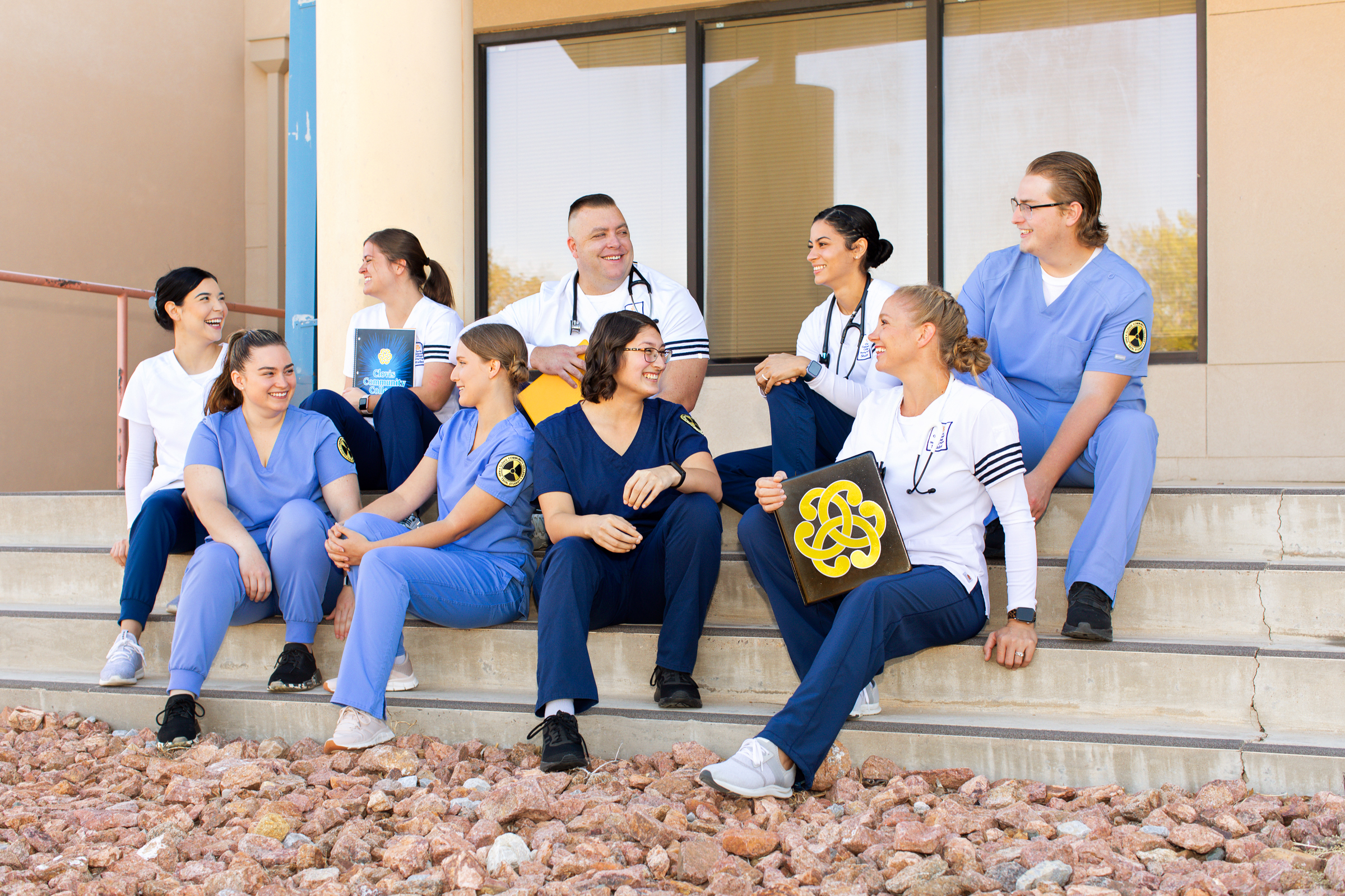 Allied Health Sudents talking and laughing with eachother